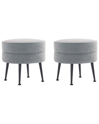 Manhattan Comfort Bailey Mid-Century Modern Woven Polyester Blend Upholstered Ottoman