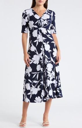 Halogen Floral V-Neck Tie Front Maxi Dress in Classic Navy at Nordstrom Rack, Size X-Large