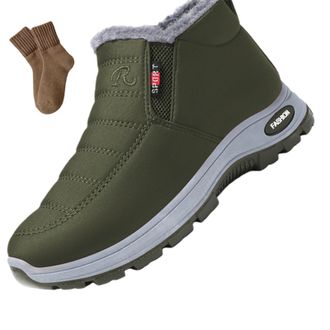 Generic Winter Warm Sheepskin-Lined Waterproof Non Slip Orthopedic Shoes, With Arch Support Outdoor Slip On Ankle Sneakers (Green,4.5)