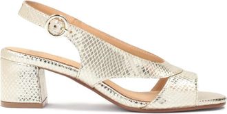 Kazar Sandalen op een brede hak gemaakt van reli&euml;fleer - Dames - Sandalen met hakken - Geel - 39 EU - Leer - Schoenen