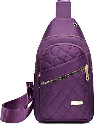 Generic Solid Color Quilted Fanny Pack, Women Travel Crossbody Bag, Women Quilted Chest Bag, Trendy Zipper Sling Bag With Side Pocket (Purple)