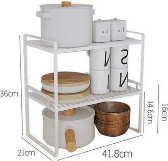 OEM Estanter&iacute;a De Cocina De Dos Niveles, De Tama&ntilde;o Mediano, Robusta Y Duradera, Fabricada En Acero Al Carbono, De Color Blanco, Para Un Almacenamiento Efi