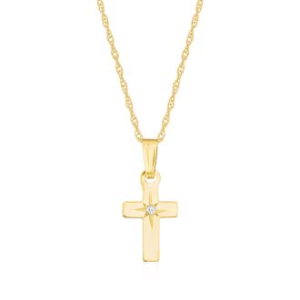 Ross-Simons Babys 14kt Yellow Gold Cross Pendant Necklace With Diamond Accent
