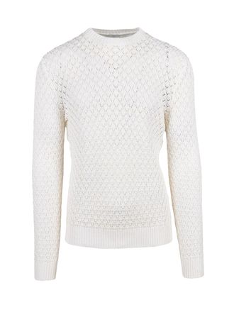 Eleventy White Cotton Tricot Sweater