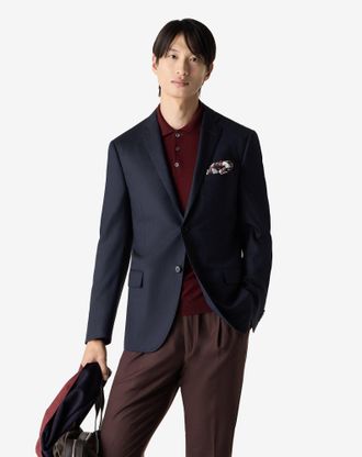 Corneliani Blue stretch wool jacket with herringbone pattern