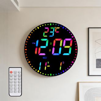OEM Reloj De Pared Digital De 11,5 Para Sala De Estar, Control Remoto, Doble Alarma, 12 Colores Rgb, Gran Pantalla Led, Brillo Autom&aacute;tico, Indicador De Te