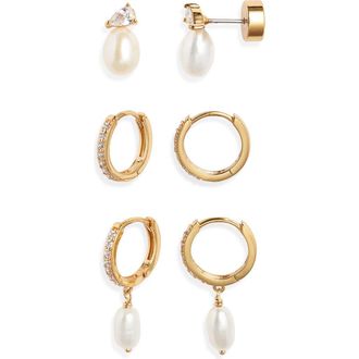 Nordstrom Set of 3 Stud and Hoop Earrings in 14K Gold Plated at Nordstrom