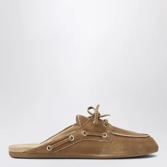 Miu Miu Cinnamon-colored washed suede leather mules