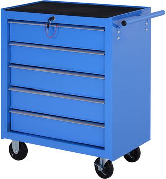 HOMCOM Homcom - Carro Caja De Herramientas Taller Movil 5 Cajones Chapa De Acero 4 Ruedas Azul