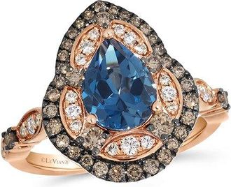 Le Vian Semi Precious 14K Rose Gold 2.49 Ct. Tw. Diamond & London Blue Topaz Cocktail Ring