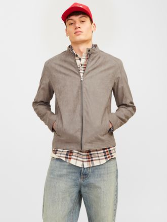 Jack & Jones Lederimitatjacke JACK & JONES JJEDYLAN CLEAN JACKET NOOS, Herren, Gr. XS, gr&uuml;n (falcon), Web, Obermaterial: 100% Polyester, unifarben, normal taillenb