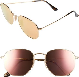 Ray-Ban 54mm Hexagonal Flat Lens Sunglasses in Gold/Pink at Nordstrom