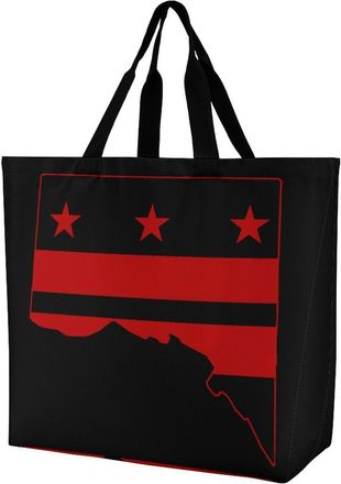 Generic Washington Map Flag Large Reusable Shopping Bag Lightweight Foldable Tote Bags Washable Shoulder Handbag