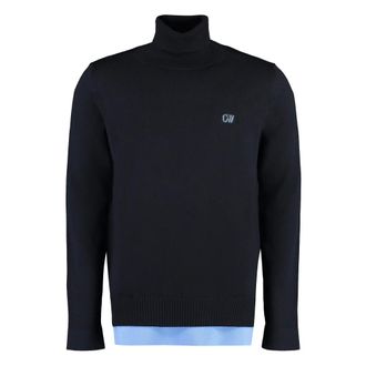 Off-white Turtlenecks, male, Blue, Size: XL Wool Turtleneck Sweater