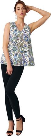 Jessica London Stretch Cotton V-Neck Trapeze Tank in White Multi Paisley at Nordstrom, Size Medium