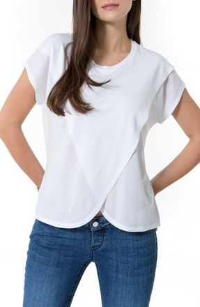 Accouch&eacute;e Handy Crossover Short Sleeve Cotton Maternity/Nursing Top in White at Nordstrom, Size X-Large