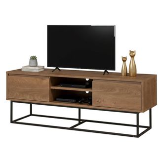 Dmora Dmora - Mueble De Televisi&oacute;n Selena, Aparador De Sal&oacute;n, Mueble Bajo Para Tv, Base De Pared Equipada, 140x40h50 Cm, Nogal Y Negro, Con Embalaje Reforza