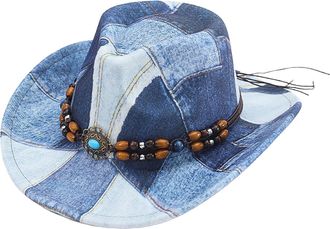Generic 2025 Oktoberfest- Western Cowboy Hat for Men and Women Stylish Wide Brim Hat with Beaded Band Classic for Outdoor Country Fashion Cowboy and Holster S