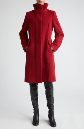 Akris Stand Collar Wool Blend Fleece Coat in 064 Dark Red at Nordstrom