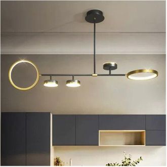 Trade Shop Lampadario a Sospensione Led 37w Con 5 Cerchi Orizzontale Nero Oro Luce Naturale 71354 - - Trade Shop Traesio