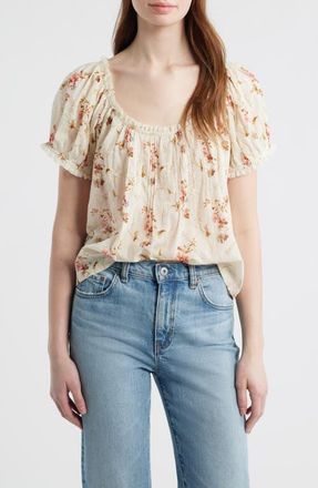 D&ocirc;en Frederica Floral Embroidered Organic Cotton Voile Top in Blanc Prarie Rose at Nordstrom, Size Xx-Small