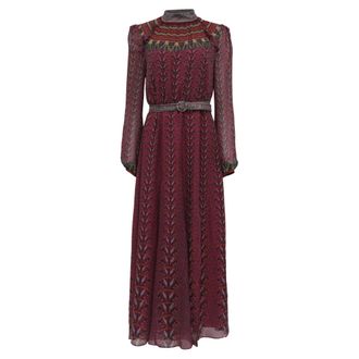 Saloni Jacqui B Belted Chiffon Dress in Burgundy Silk