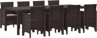 vidaXL Conjunto de Comedor de Jardín 9 pcs Marrón Ratan Polt Vidaxl