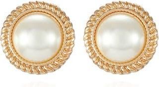 T Tahari Braided Faux Pearl Clip-On Button Earrings in Gold Tone at Nordstrom Rack
