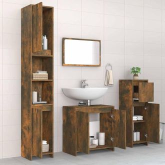 Berkfield Home Stylish 4 Piece Bathroom Furniture Set Smoked Oak Engineered Wood in Brown