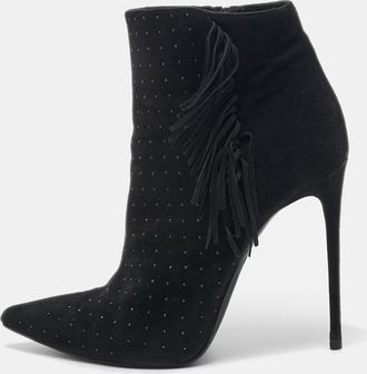 Le Silla Black Suede Studded Lace-Up Ankle Boots