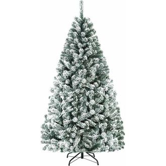 Costway Albero di Natale Innevato 180/225 cm, Albero di Natale con 1010 Rami Folti e Base di Metallo con Cuscinetti Antiscivolo, Albero di Natale Realistico