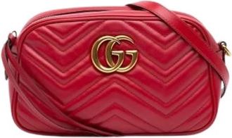 Gucci Pre-owned Vintage Quilted Crossbody Bag - Dames - Vintage Schoudertas - Rood - ONE Size - Leer - Vintage