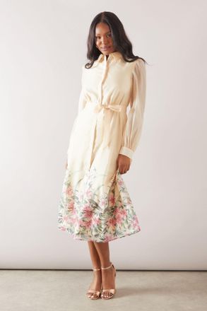 Wallis Womens Floral Organza Belted Shirt Dress - Yellow - Size 16 UK