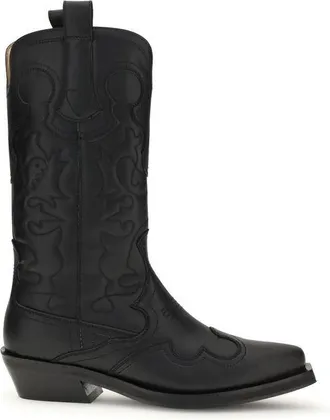 Ganni Black Recycled Leather Lace-Up Womens Boots