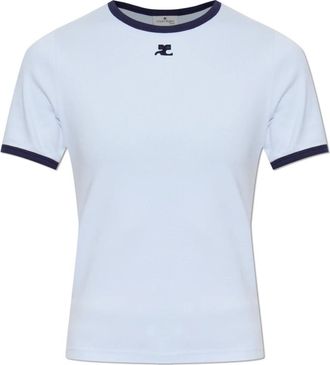 Courr&egrave;ges Logo T-shirt - Dames - T-shirts - Blauw - XS - Katoen - Tops