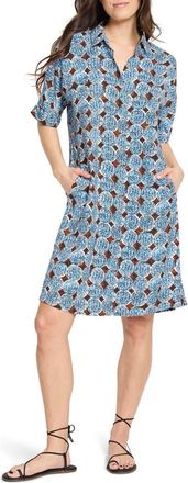 Nic+Zoe Devon Sand Dollar Print Shirtdress in Blue Multi at Nordstrom, Size Xx-Large