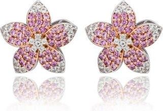 Suzy Levian Sapphire Flower Stud Earrings in Pink at Nordstrom Rack