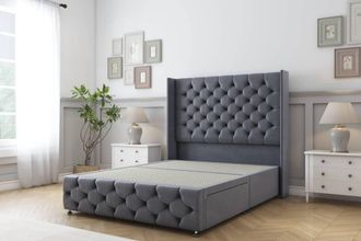 Sloomy Luthor Plush Divan Base 2 Drawers - 54 Wingback & 12 Footboard in Dark Grey | Size: King