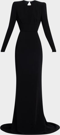 Stella McCartney Strong-Shoulder Backless Trumpet Gown