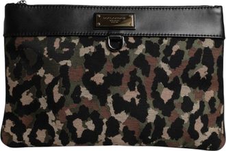 Dolce & Gabbana Leopard Jacquard Print Logo Plaque Pouch Bag - Dames - Clutches - Veelkleurig - ONE Size - Katoen - Tassen