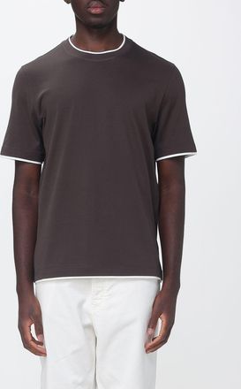 Brunello Cucinelli T-shirt girocollo in cotone con profili a contrasto