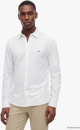 Tommy Hilfiger Mens Slim Fit Lightweight Pique Knit Shirt - White - XXL