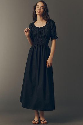 Exquise Smocked Puff Sleeve Midi Dress