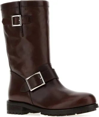 Jimmy Choo London Womens Chocolate Leather Biker Boots Stivali