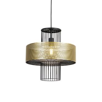 QAZQA Dise&ntilde;o L&aacute;mpara Colgante De Dise&ntilde;o Dorada Con Negro 40 Cm - Tess Acero Cil&iacute;ndra /redonda Adecuado Para Led Max. 1 X 60 Watt - Qazqa