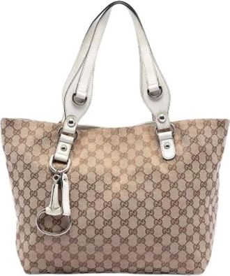 Gucci Pre-owned Tote Bags, female, Beige, Size: ONE SIZE Pre-owned Canvas Tote