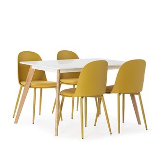 HOMN Juego de mesa 120x80 cm y 4 sillas de comedor color mostaza