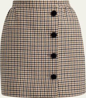 Valentino Garavani Rockstud Button-Front Houndstooth Mini Skirt