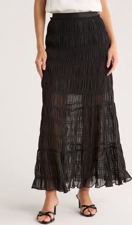 Max Studio Shirred Georgette Maxi Skirt in Black at Nordstrom Rack, Size X-Large