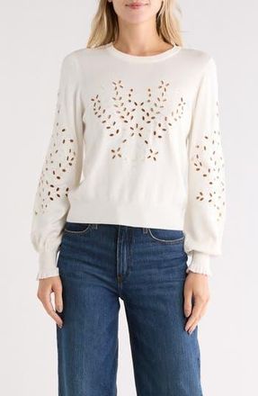 NVLT Eyelet Embroidered Sweater in Marshmallow at Nordstrom Rack, Size X-Small